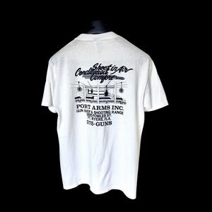 Vintage 70's Guns Shooting Tshirt Jerzees Sz Large Distressed White Made In USA